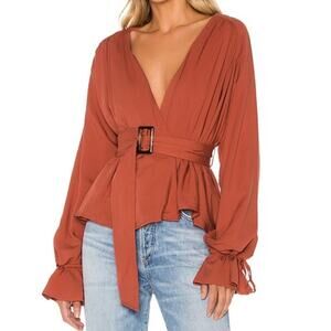 Revolve L'Academie Los‎ Angeles Dezi Jacket Women's Small Wrap Top Blouse Rust